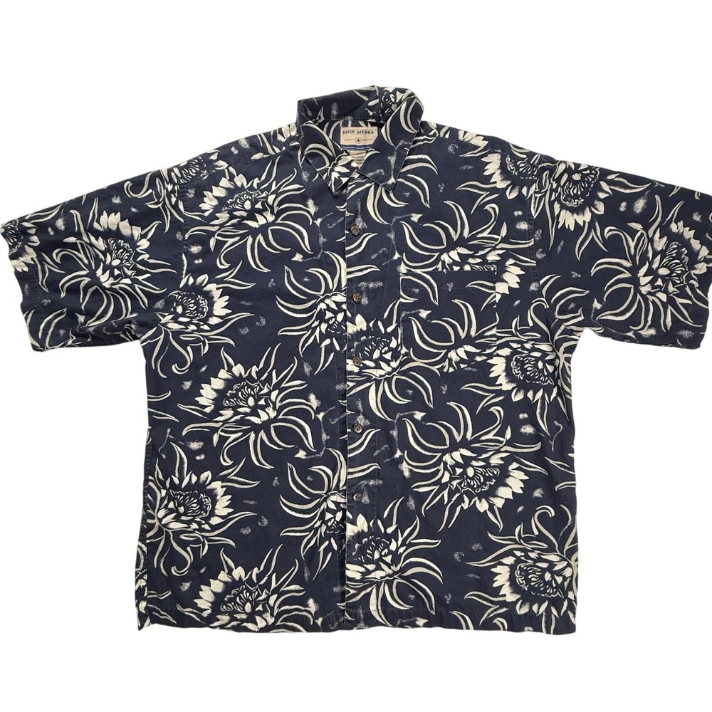 High Sierra‎ Mens Large Navy Blue Floral Cotton Short Sleeve Button Down Shirt